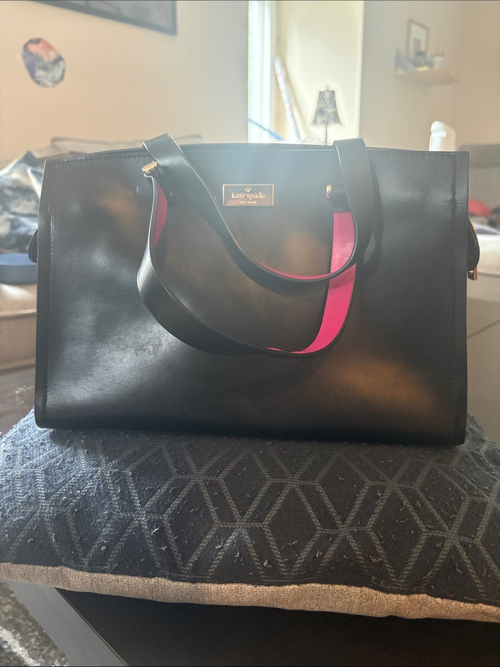 kate spade Black Tote with Pink Interior